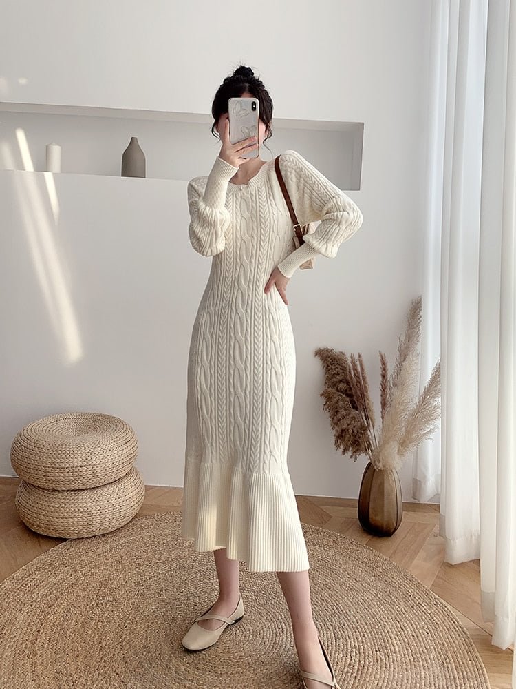 Korean Chic Slim Knit Sweater Dress Women Knitted with Mesh Spaghetti Strap Dress Female Long Sleeve Soft Vestidos Winter Autumn