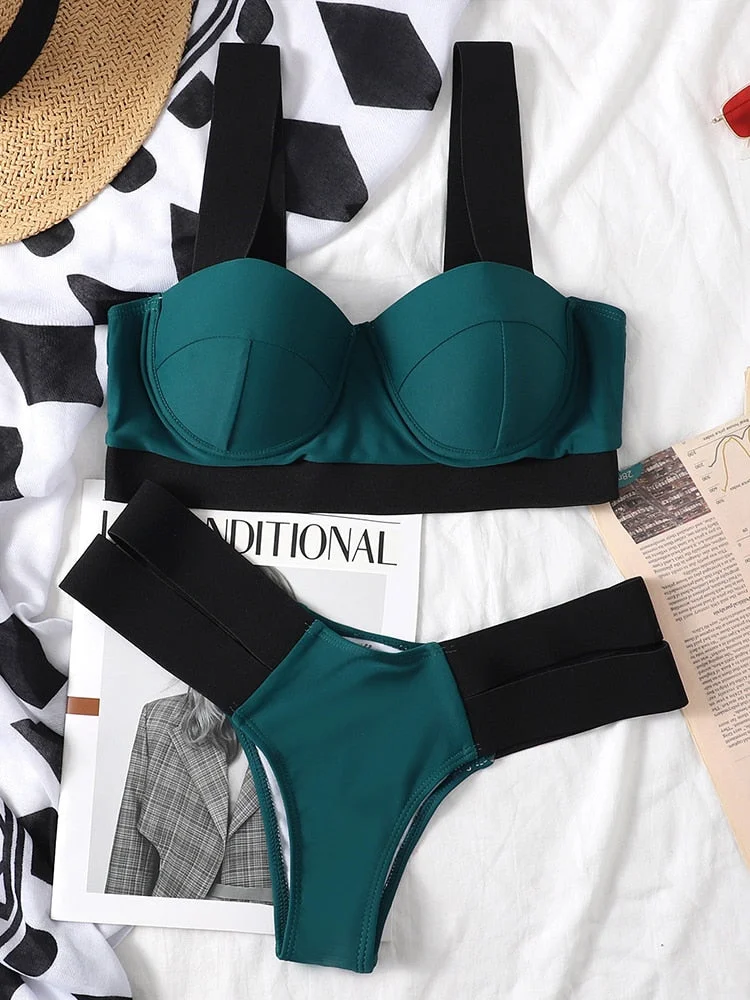 INGAGA Push Up Sexy Bikini 2022 New Cut Out Swimsuit Women Solid Swimwear High Cut Bathing Suit Underwired Biquini Set Beachwear