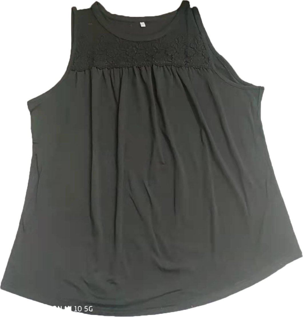 Stitching Long T-shirt 2021 Summer Sleeveless Lace Women's Top