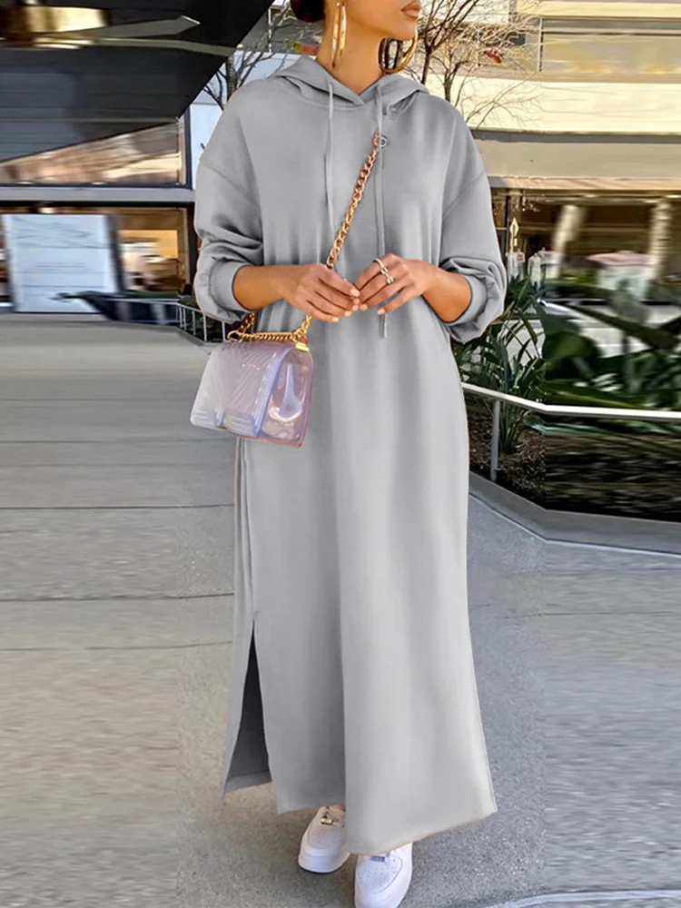 Solid color long-sleeved hooded women's sweater SKUI30713 QueenFunky