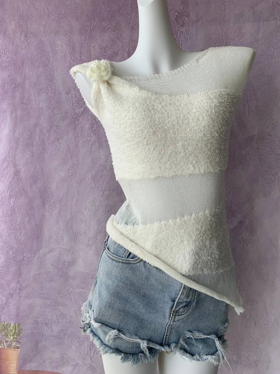 Zingj Zingj Feeling Beauty Three-Dimensional Flower Jacket Design Sense Small Hollow Splicing White Show Thin Knit Short-Sleeved T Shirt