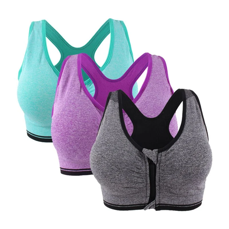 Plus Size M-3XL Zipper Push Up Sports Bra For Women Shockproof Padded Fitness Yoga Bras Athletic Gym Running Sports Tops Vest