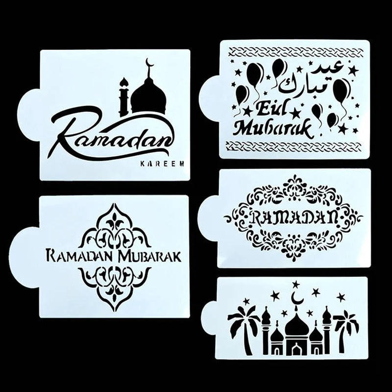 1Pc Ramadan Kareem Spray Stencils Birthday Cake Mold Decorating Tools Eid Mubarak Muslim Islamic Festival Party DIY Decorations