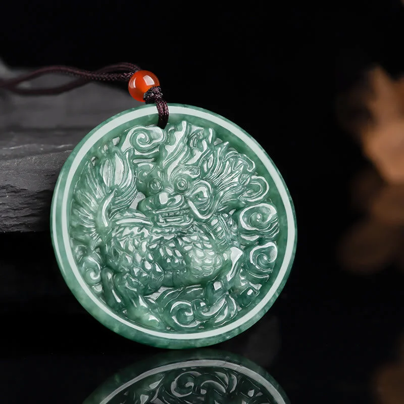 Natural Jade Kirin Abundance String Necklace Pendant