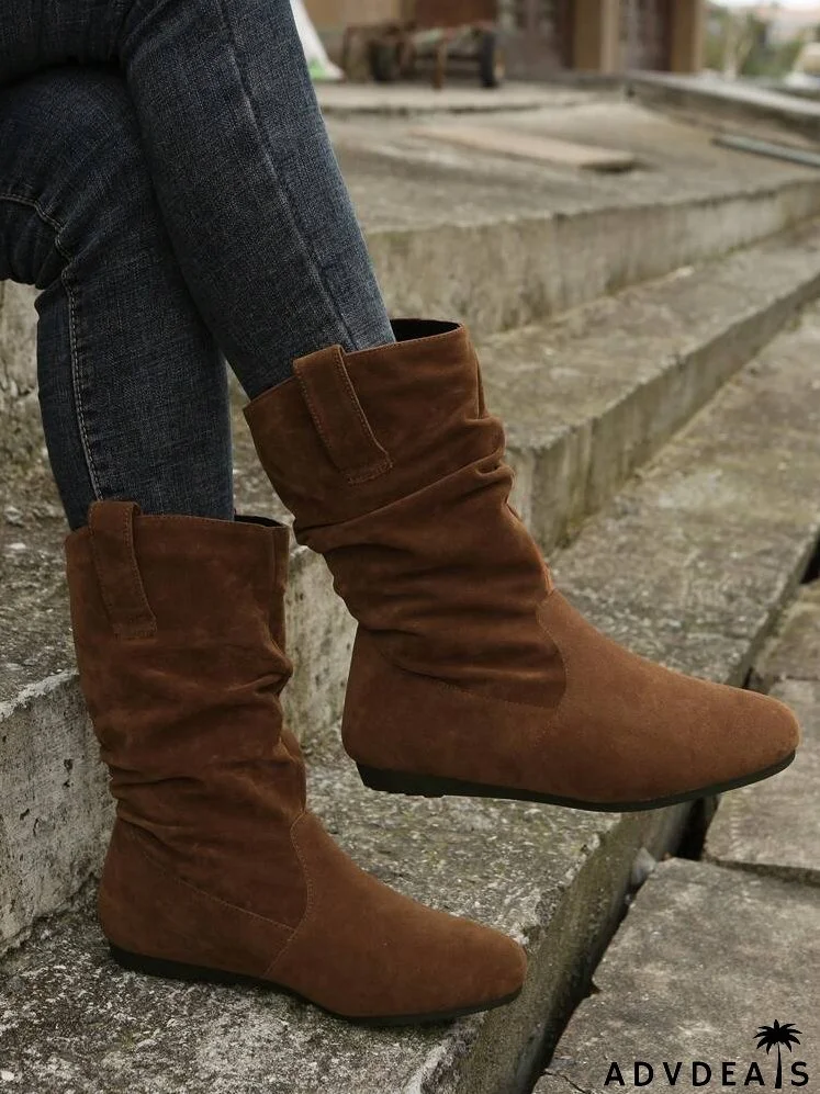 Faux Suede Stitch Detail Flatform Slouchy Boots