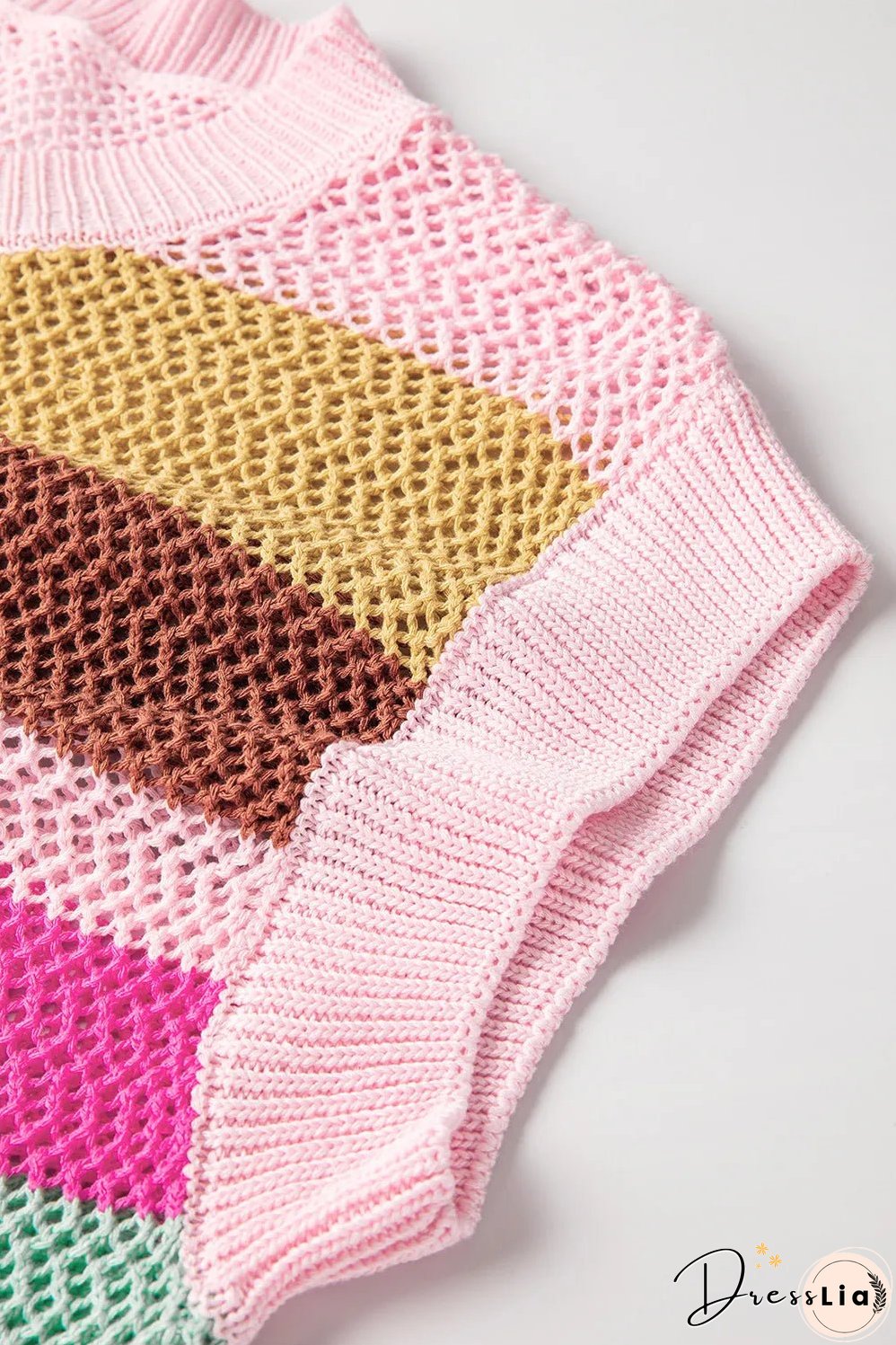 Color Block Round Neck Cap Sleeve Knit Top