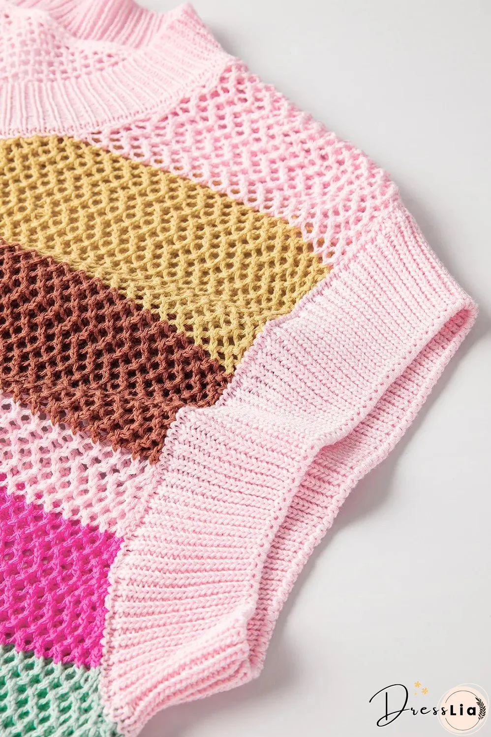 Color Block Round Neck Cap Sleeve Knit Top