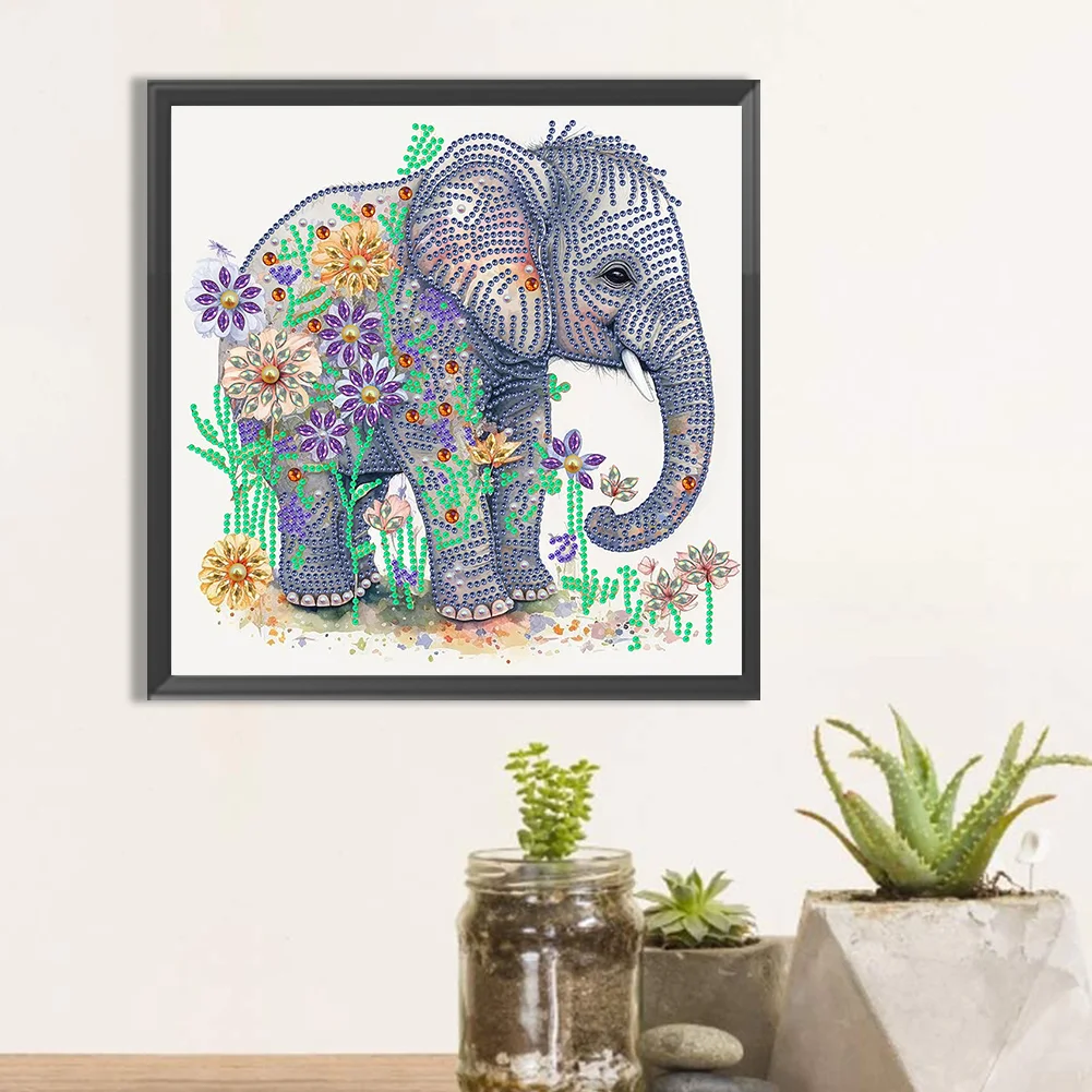 Diamond Painting - Partial Special Shaped Drill - Flower Elephant(Canvas|30*30cm)
