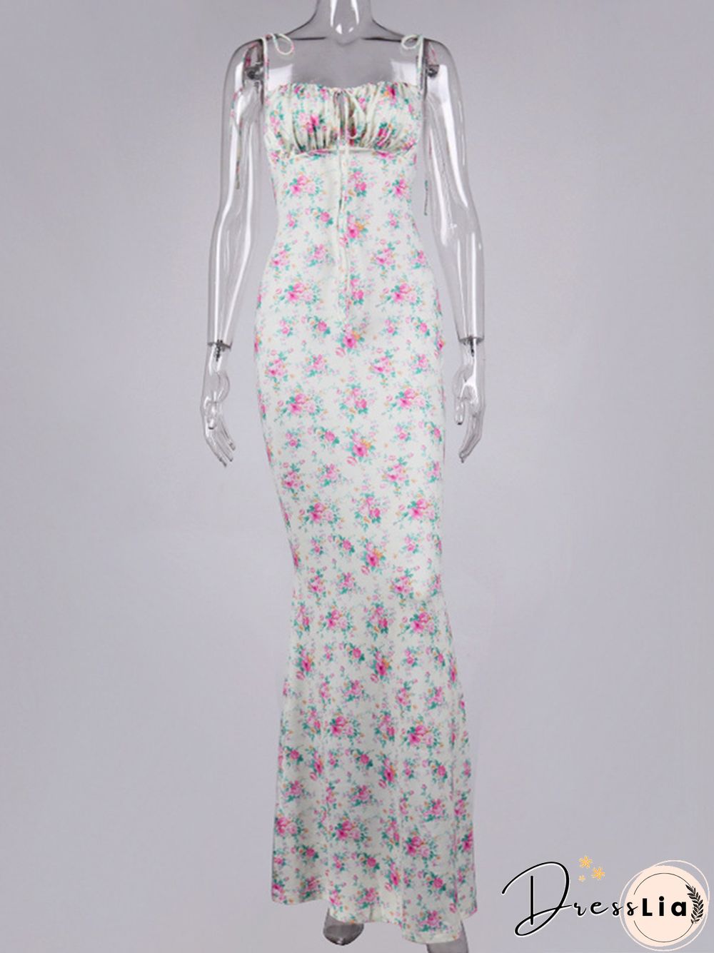 Cryptographic Floral Print Cottagecore Elegant Sleeveless Maxi Sundress Sexy Backless Women Party Club Tie Front Dress Holiday