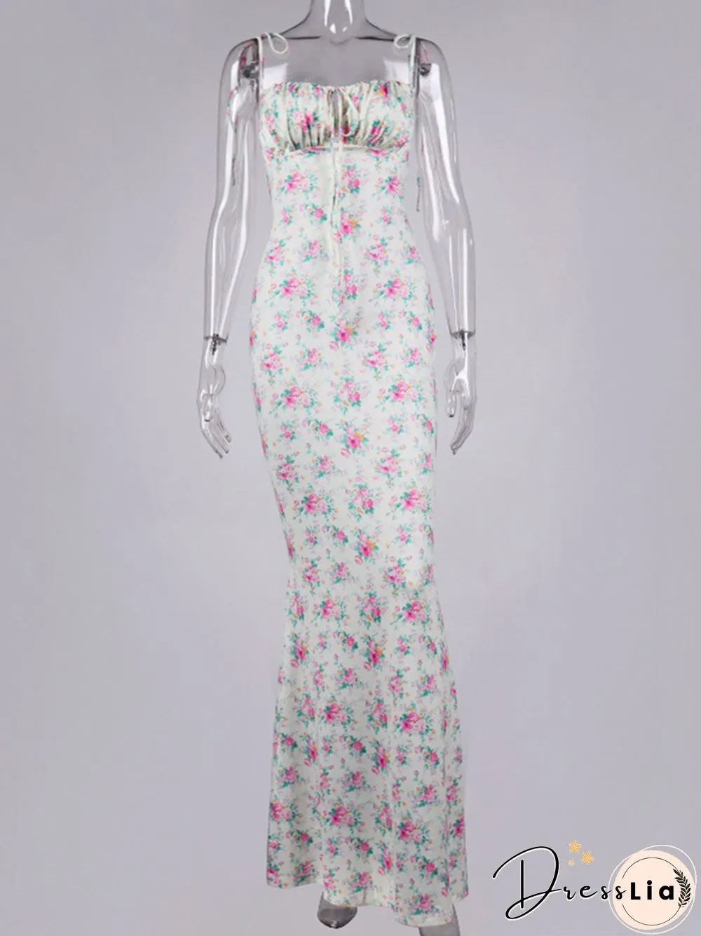 Cryptographic Floral Print Cottagecore Elegant Sleeveless Maxi Sundress Sexy Backless Women Party Club Tie Front Dress Holiday