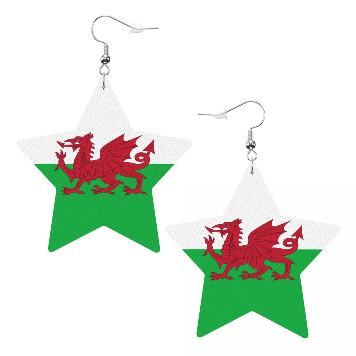 Wales Flag Star Leather Patriotic Earrings