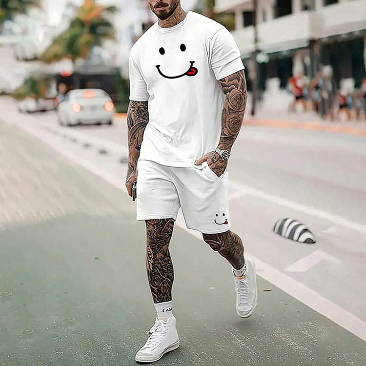 BrosWear Funny Smiley T-Shirt And Shorts Co-Ord