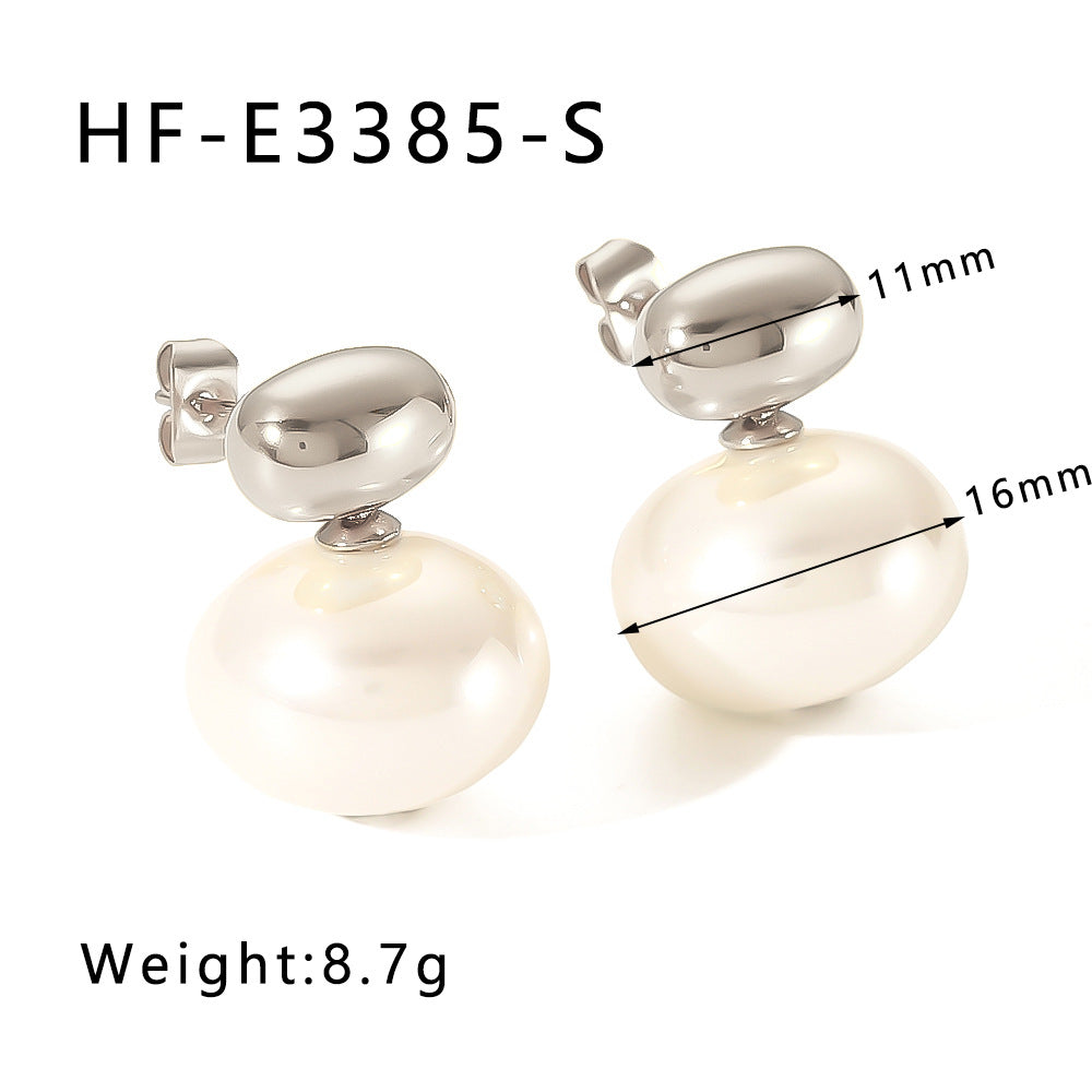 IG Style Pearl Geometric Stainless Steel Electroplating Earrings