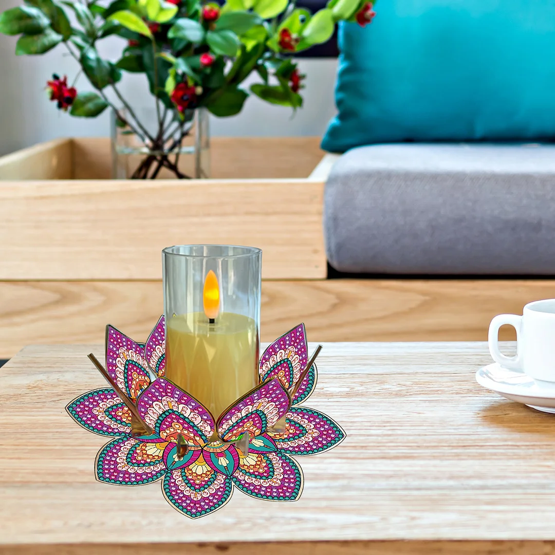 Mandala Lotus-N Acrylic DIY Diamond Painting Candle Holders Without Candles Crystal Painting Tealight Candle Stand Table Centerpiece for Adults Beginners Home Party Decor