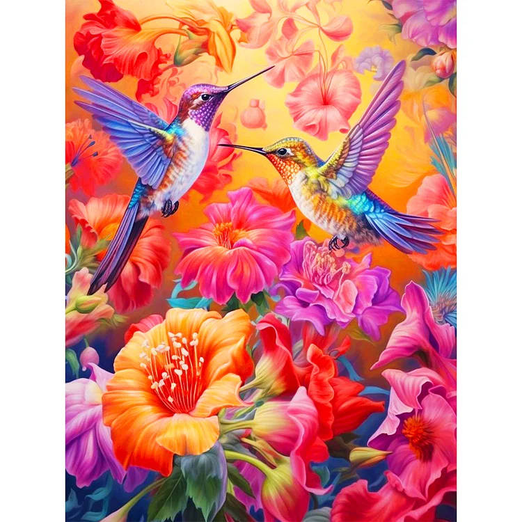 Hummingbird With Flowers 30*40CM(Canvas) Full Round Drill Diamond Painting gbfke