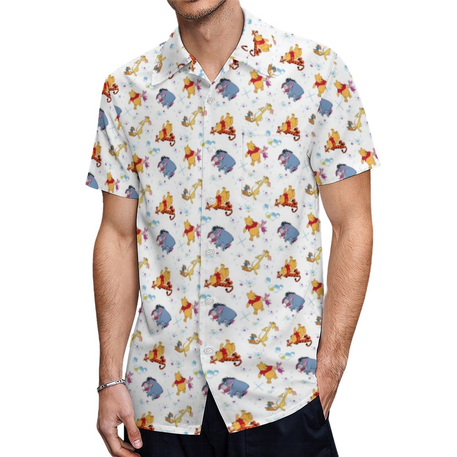 Cute Bear Hanging With Friends Pattern Hawaiian Shirt Mens Button Down Tropical Hawaii Beach Shirts