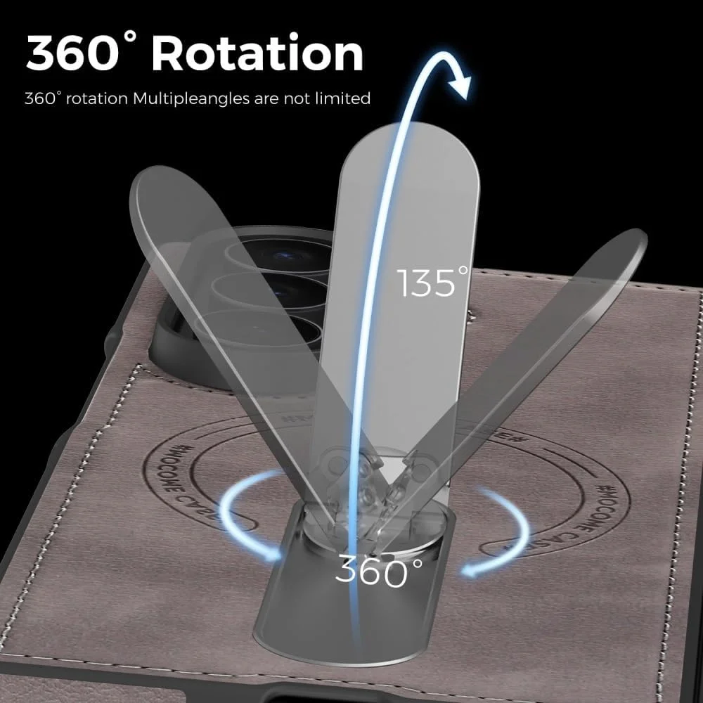 360 Rotae Kickstand Leather Case for Samsung Galaxy Z Fold 7 6 5 4 3 5G Magnetic Heavy Duty Cover, Military Shockproof Cases 