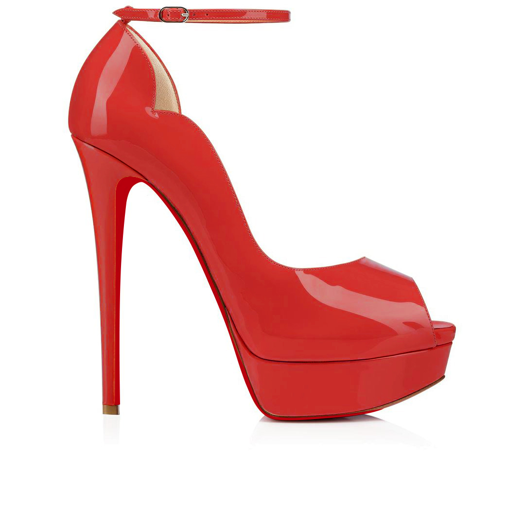 150mm Red Bottom Sky High Platform Ankle strap Pumps Red Patent-MERUMOTE