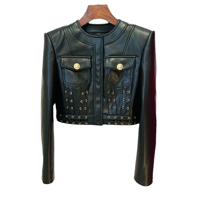 Nigikala Nigikala New Star Fashion Necker Heavy Industry Rope Repair Short Leather Jacket Jacket Jacket