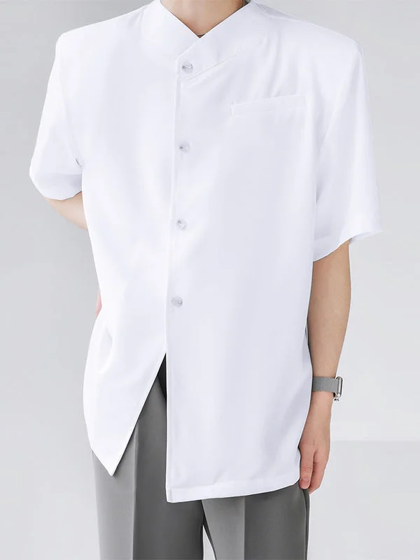 Aonga - Mens Loose Fit Mandarin Button Down ShirtJ