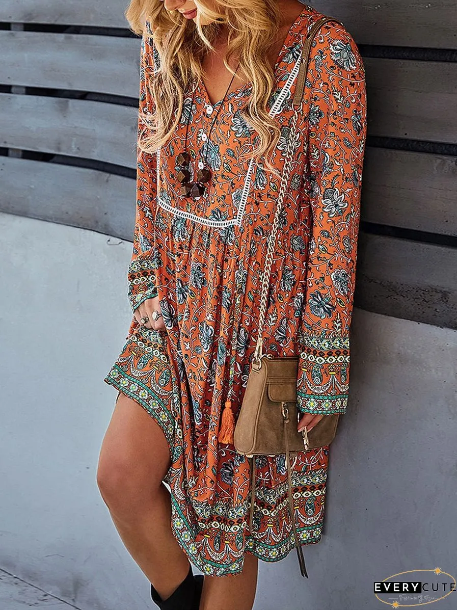 Boho Chic V-Neck Knee-Length Midi Dress
