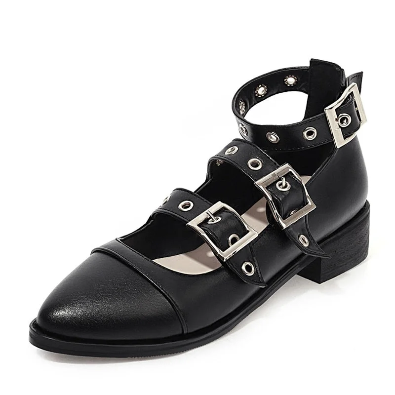 Gdgydh Punk Style Black Leather Gothic Shoes Women Adult Mary Janes Large Size Square Heel Pumps Female Footwear Buckle Strap