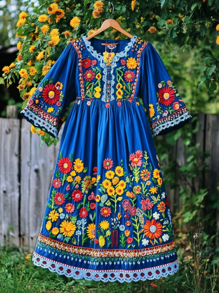 Women's Casual Vintage Petrykivka Embroidered Dress