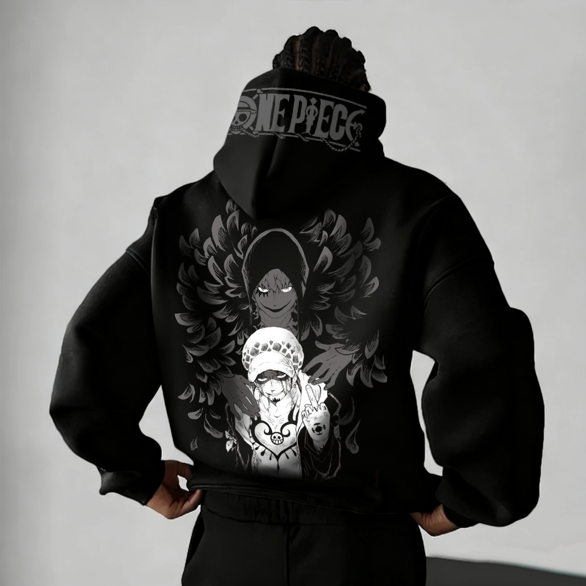 Anime Hoodie with Back Graphic Print &ndash; Black