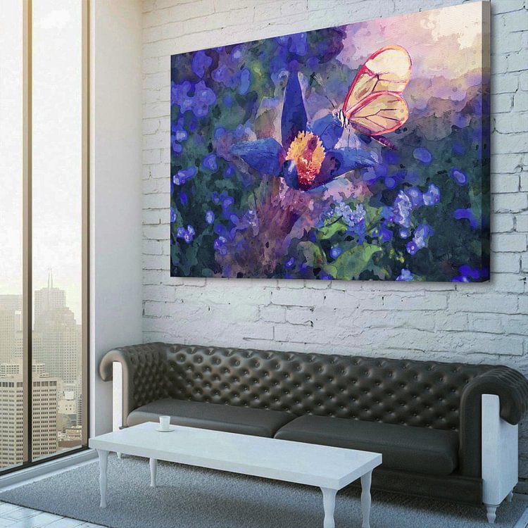 Butterfly on Flowers Watercolor Canvas Wall Art MusicWallArt