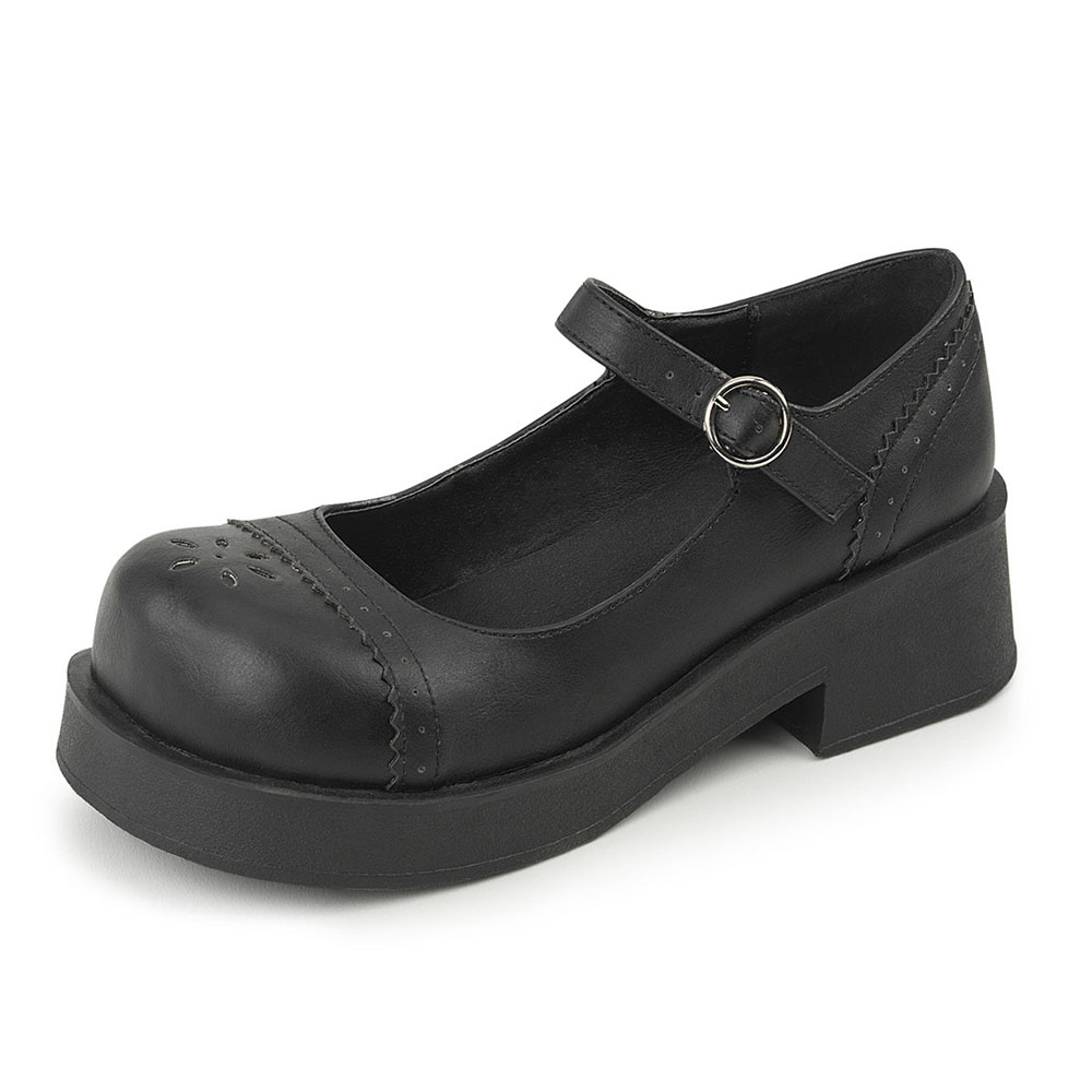 Black Round Toe Block Heel Buckle Platform Mary Jane Pumps Nicepairs
