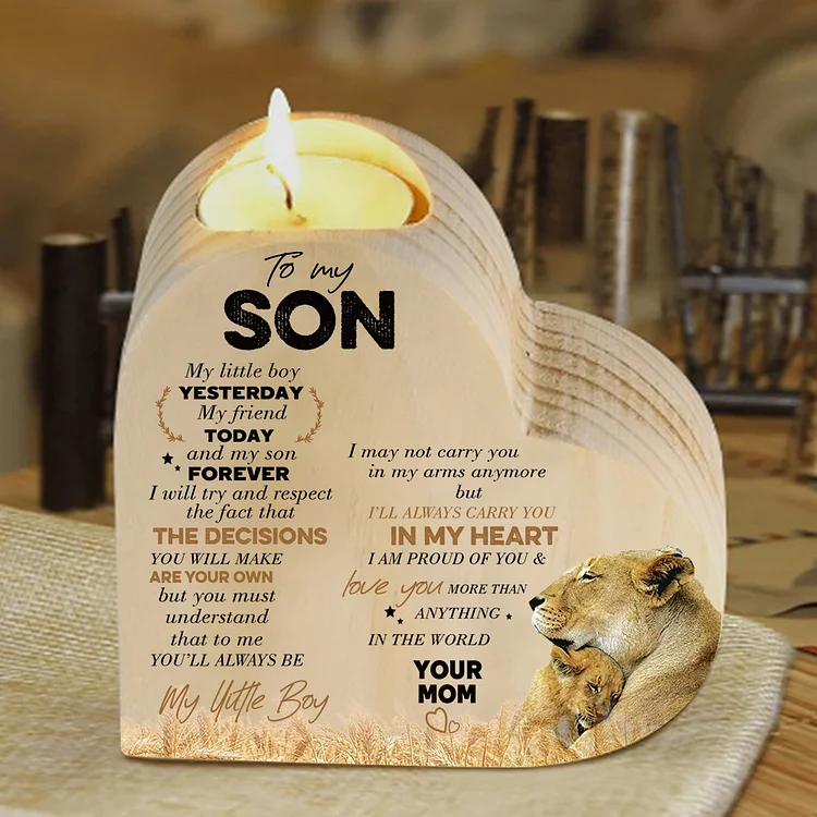 To My Son Wooden Heart Candle Holder "I will always be there " Gifts For Son
