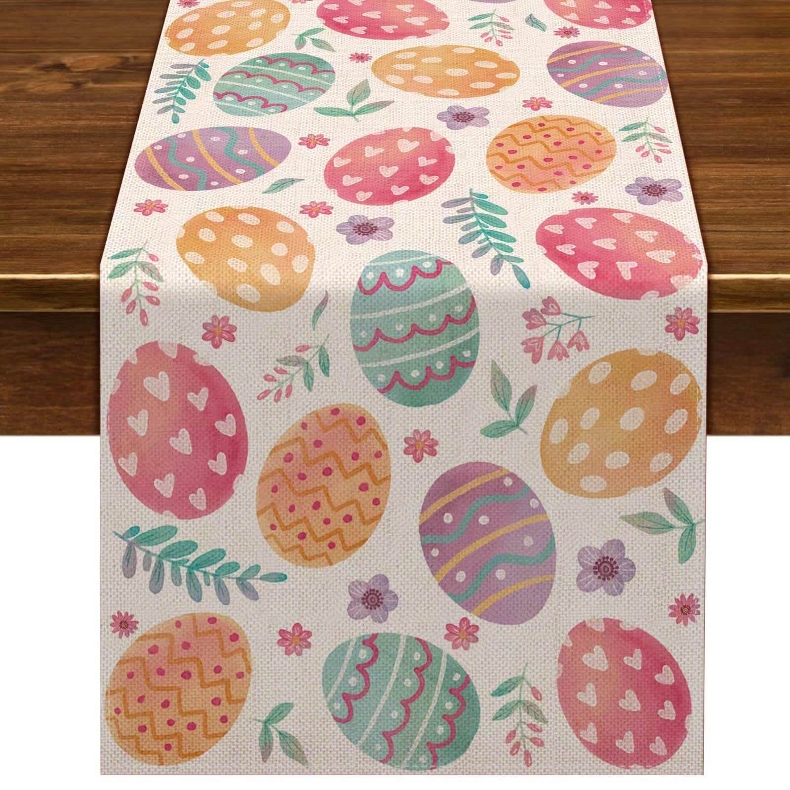 Linen Easter Farmhouse Spring Dining Table Runner