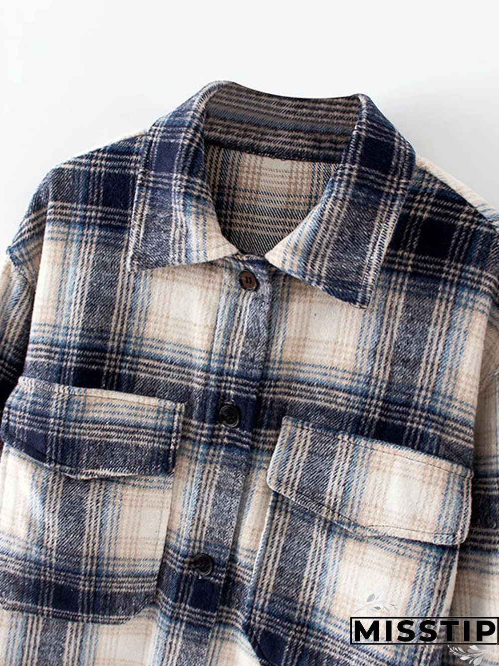 Classic Thick Colorblock Checked Button Down Shirt Jacket Woolen