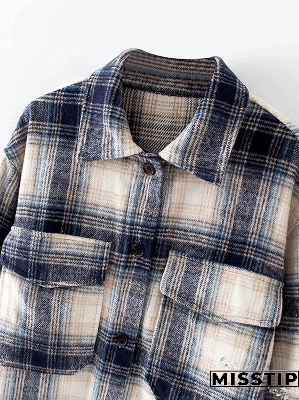Classic Thick Colorblock Checked Button Down Shirt Jacket Woolen