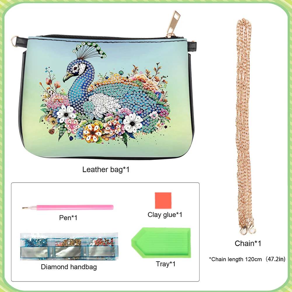 Flower Peacock Diamond Painting Coin Chain Purse 5D Diamond Handmade Chain Bag