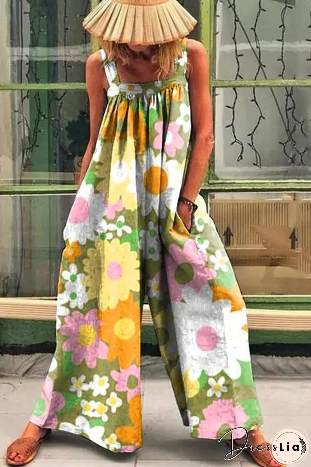 Floral Print Wide Leg Sleeveless Jumpsuit