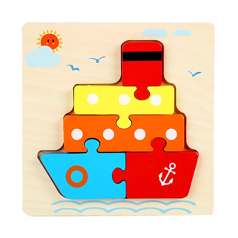 Kindergarten Children’s Enlightenment Early Education Cognition Cartoon Animal Cognition Hand-held Board Wooden Three-dimensional Puzzle Wooden Toys