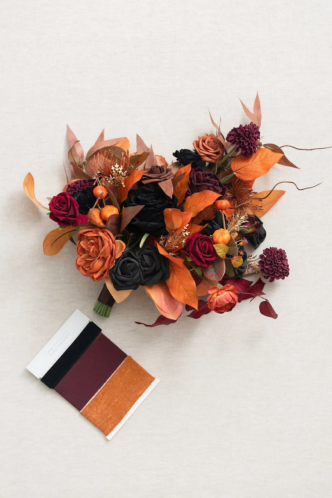 Large Free-Form Bridal Bouquet in Black & Pumpkin Orange