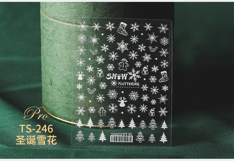 5D Christmas SnowFlake Snowman Nails Art Sticker Pro Frosted Thin Transparent Embossed New Year Nail Art Design Nail Stickers-Nail Inspo