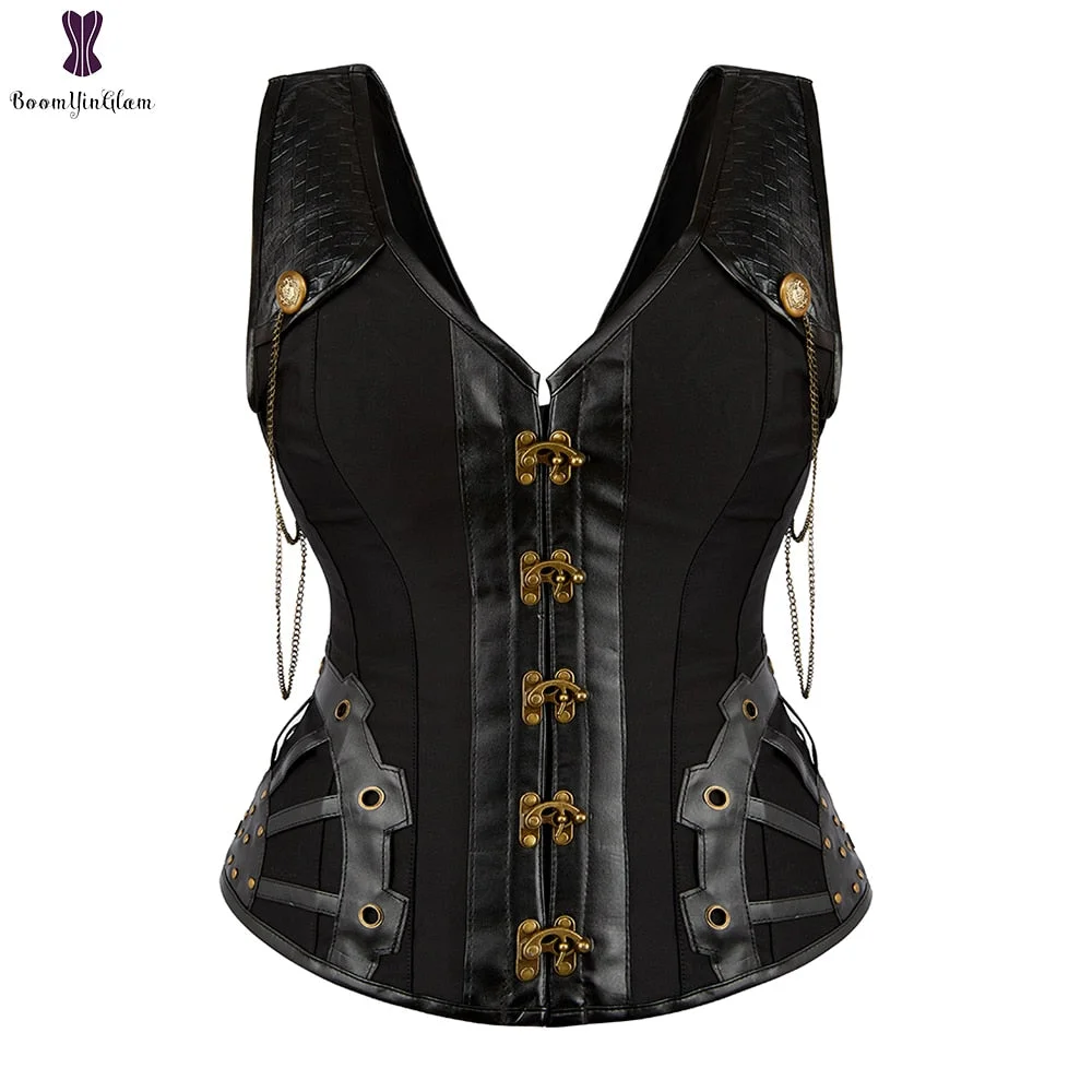 Steampunk Corset Sexy Bustier Top Gothic Leather Corset Overbust