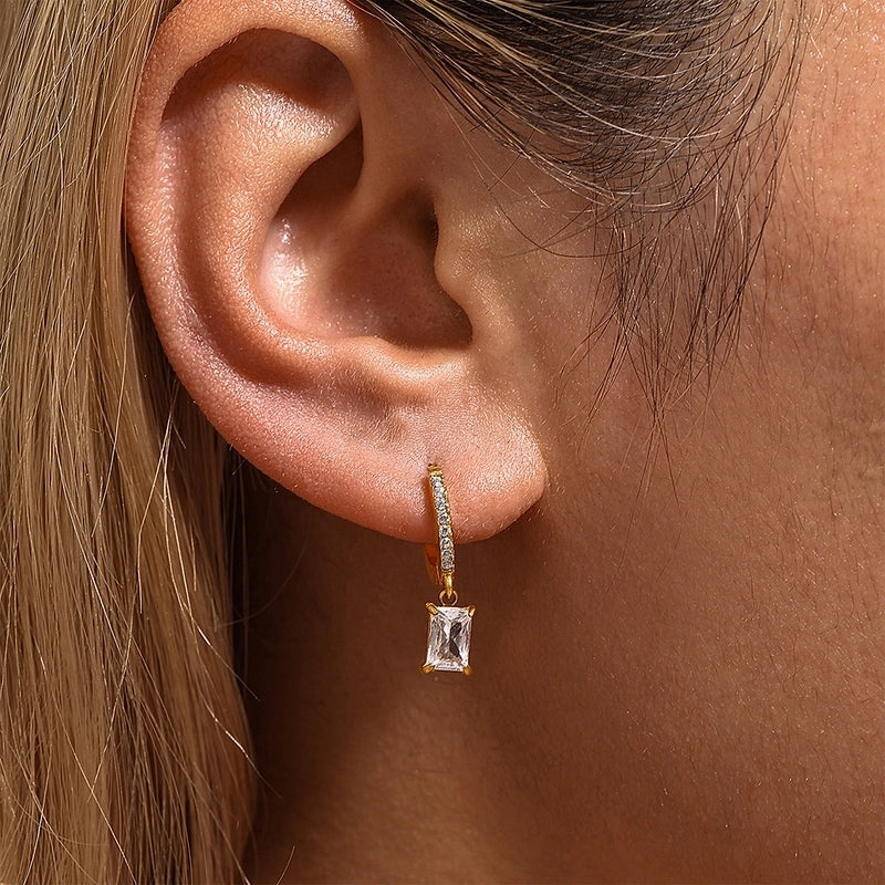 1 Pair Elegant Vacation Rectangle Inlay 304 Stainless Steel Zircon 18K Gold Plated Drop Earrings