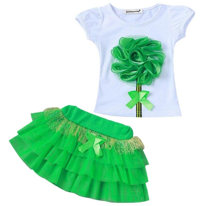 Summer Toddler Girls Cute Sets Costumes For Kids T-Shirt Tutu Skirt 2pcs Sport Suit Children Clothing Outfit 3 4 5 6 7 8 Year