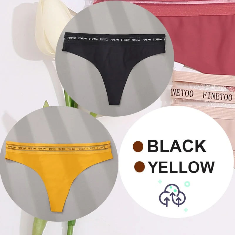 FINETOO 2PCS/Set Women Seamless G-string Panties M-XL Letter Soft Panties 7 Colors Patchwork Woman Underwear Thongs Lingerie