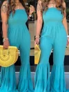 Solid Condole Belt Flared Jumpsuits