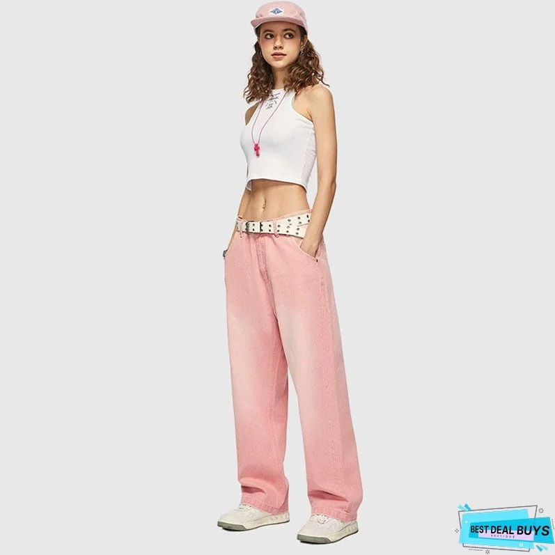 Macaron Inspired Washed Wide Leg Jeans