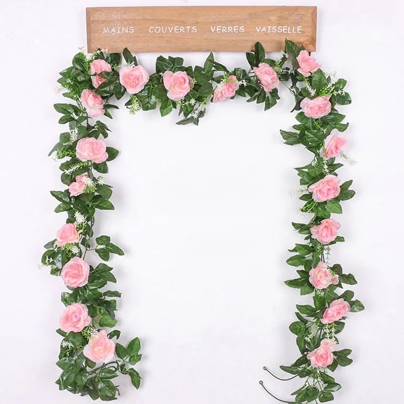 Silk Artificial Rose Vine Hanging Flowers for Wedding Home Garden Living Room Wall Decoration Rattan Fake Plants Leaves Garland
