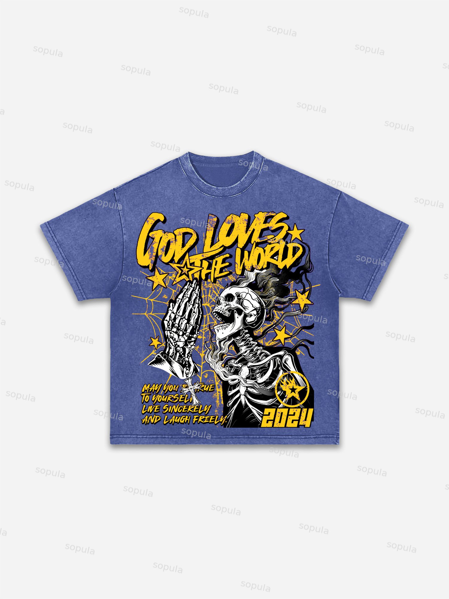 God Love The World Skull Graphic Vintage Washed T-Shirt - SOPULA