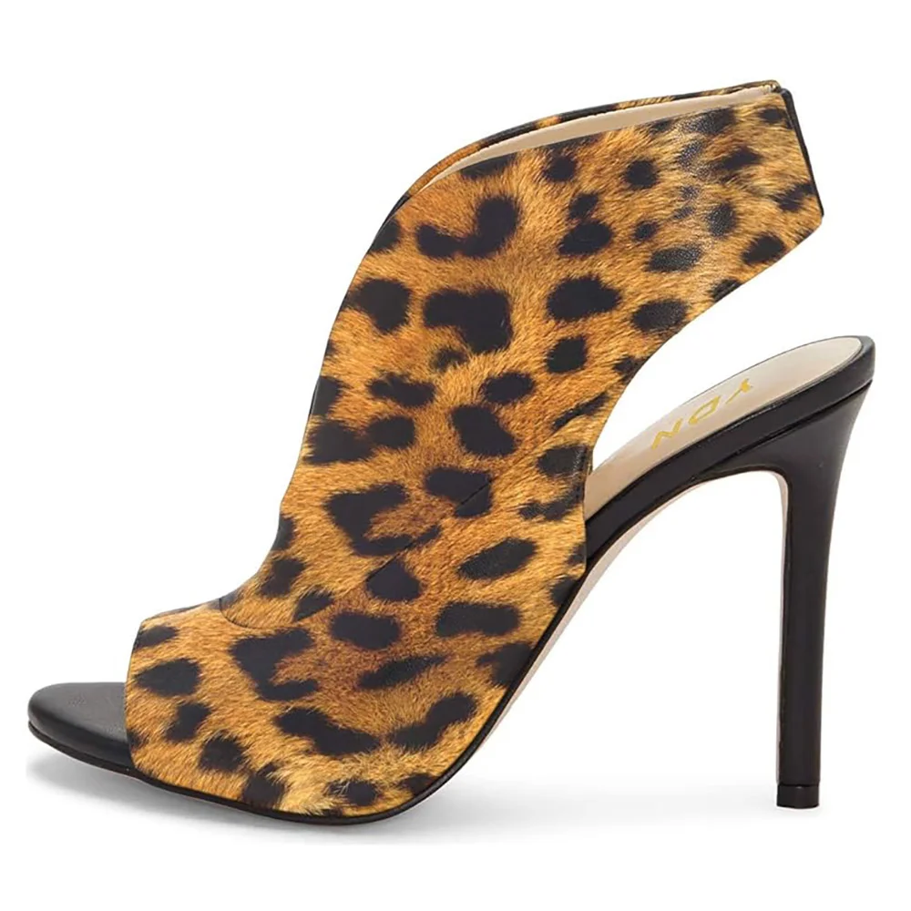 Women's Leopard Print Peep Toe Slingback Stiletto Heels