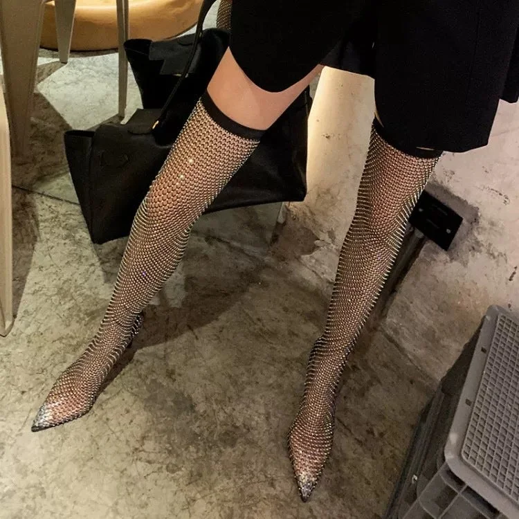 Overknee Boot Rhinestone Mesh Sexy High Heels