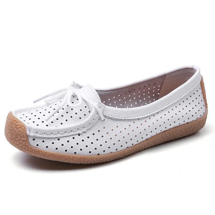 Womens Hollow Out Flat Slip-On Cowhide Casual Shoes